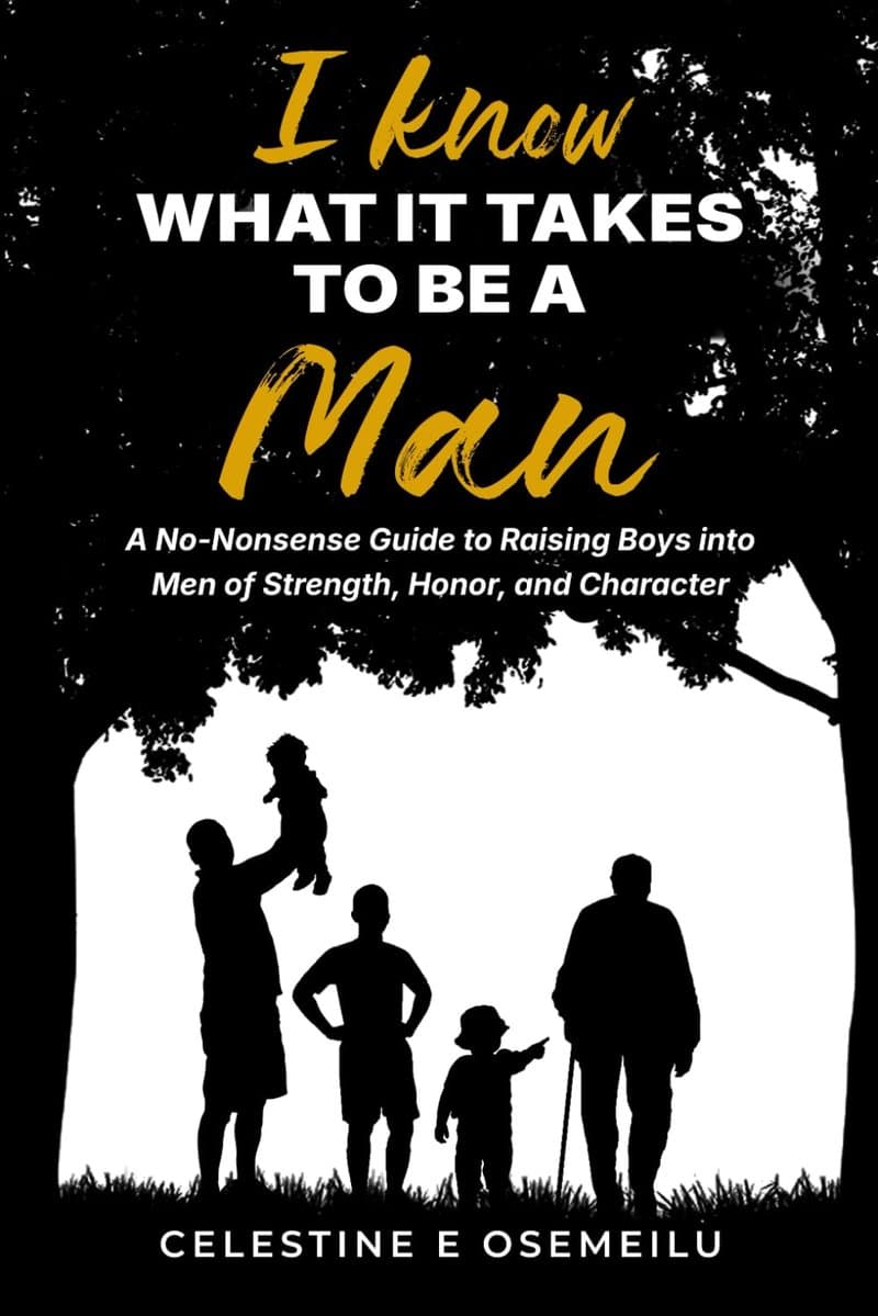 Book cover: silhouettes of a father lifting a baby, two boys and an older man with a walking stick, beneath a tree.